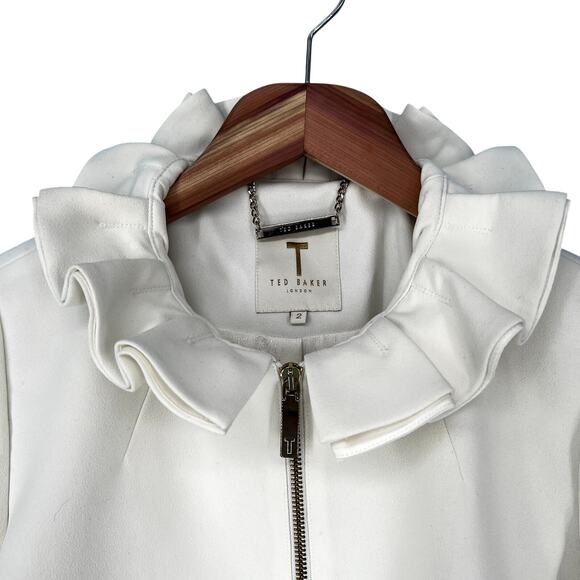 Ted Baker London Lydiah Crepe Ruffle Bomber Jacket Ivory size 2 - Picture 7 of 11
